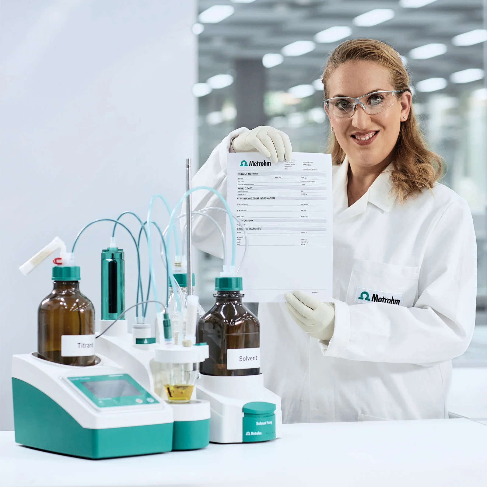 Report Result of Metrohm Eco KF Titrator for routine moisture determination.